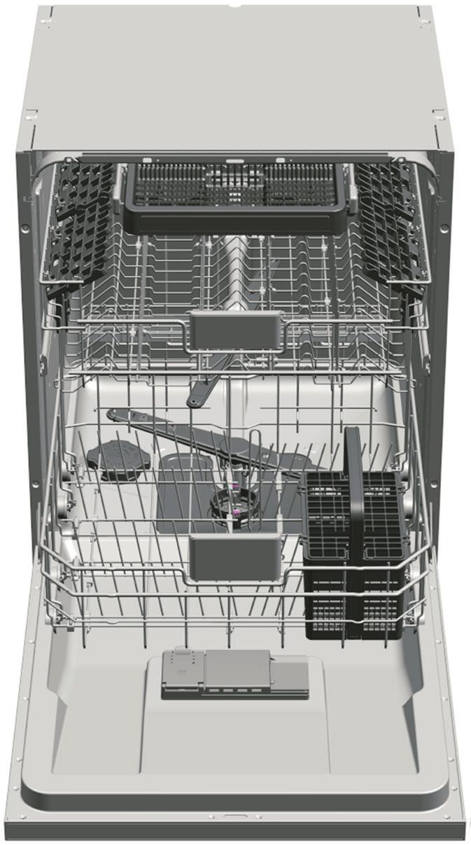 2 DISKMASKIN Översikt 15 1. Övre korg 2. Övre rotor 3. Nedre rotor 4. Bestickkorg 5. Lucka 6. Märkplåt 7. Kontrollpanel 8. Diskmedelslucka 9.