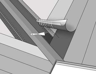 Om det fi nns en ränndal på taket, montera de membran som kommer från takhalvorna ovanpå Dual Ränndalsmembran så att dess limytor blir täckta.