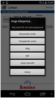 En arbetsdag med Linkan - Tidsedlar 9 Tidsedlar Period Du kan via knappen för Period välja vilken för vilken period du vill se tidsedlar.