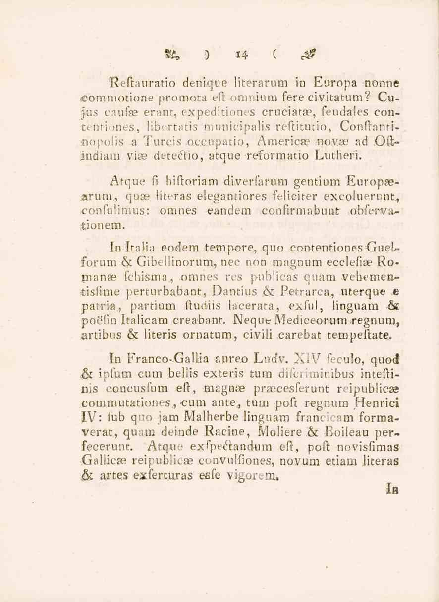14 Reftauratio denique literarum in Europa nonne commotione promota eft otimium fere civitatum?