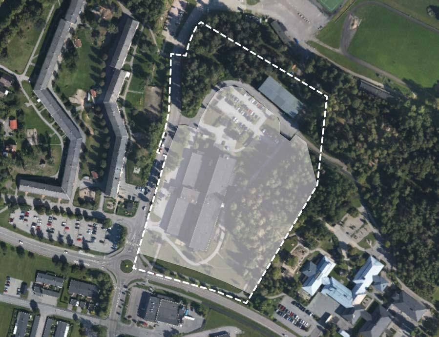 Eskilstuna kommun 2 (7) Plangräns illustreras med vit streckad linje. Fastigheten Skidåkaren 2 är ljuslagd yta inom planområdet. Kartbild från Eskilstunakartan.