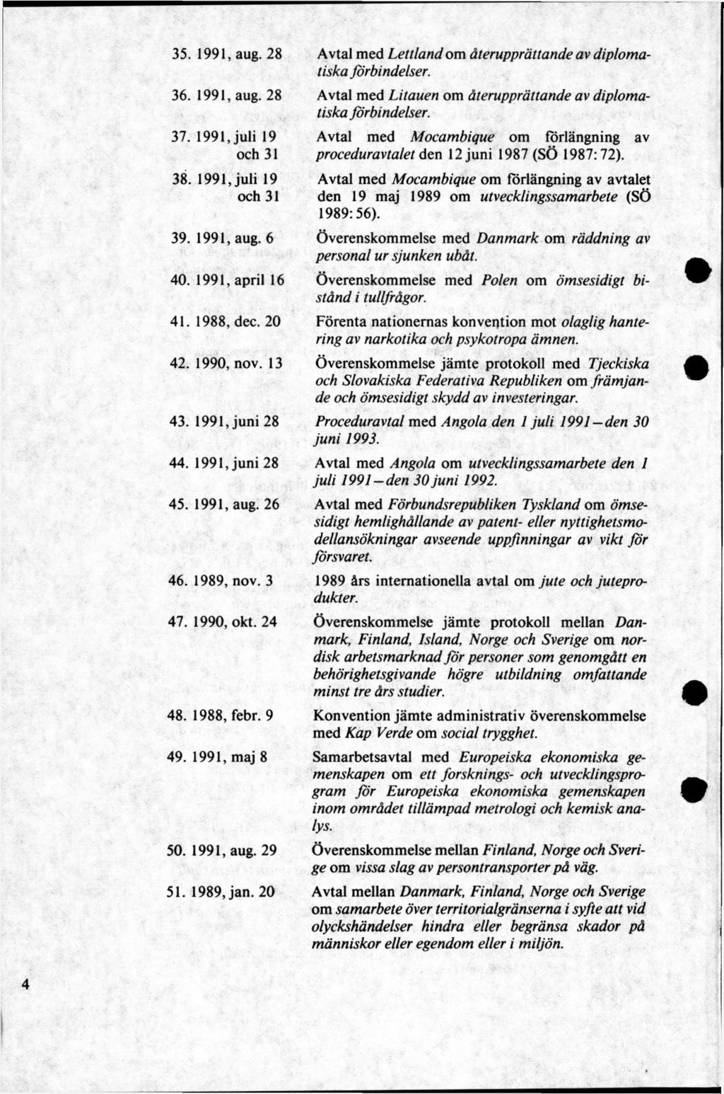 35. 1991, aug. 28 36. 1991, aug. 28 37. 1991,juli 19 31 38. 1991,juli 19 31 39. 1991, aug. 6 40. 1991, april 16 41. 1988, dec. 20 42. 1990, nov. 13 43. 1991, juni 28 44. 1991, juni 28 45. 1991, aug. 26 46.