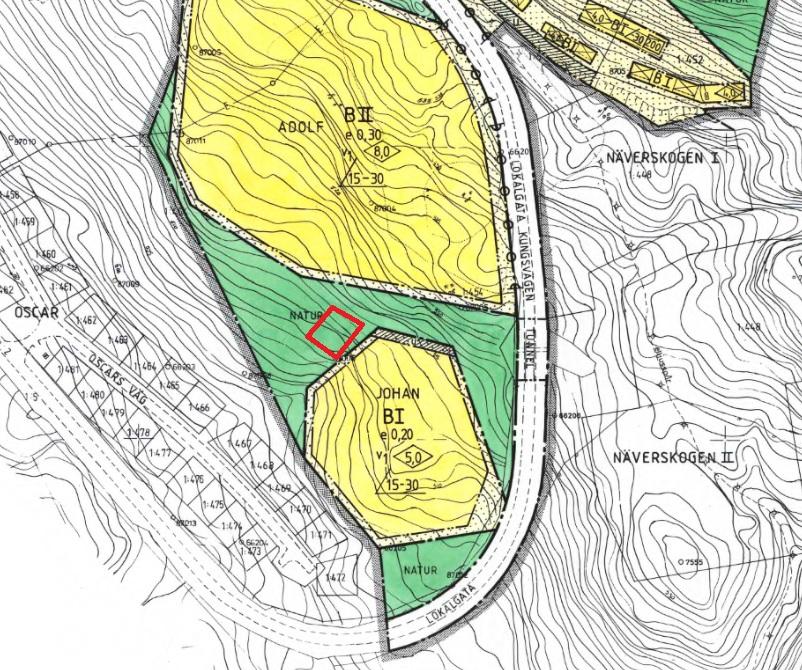 BEHOVSBEDÖMNING Sida 4 av 12 Utdrag från gällande detaljplan. Intilliggande detaljplaner Byggnadsplan för del av Kungsbacken (Björkfors 1:5 m. fl.