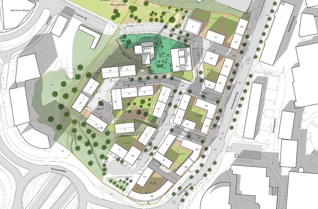 Förslag till strukturplan för Nobelberget I området planeras cirka 550 bostäder och cirka 2500 kvm lokaler, däribland en förskola 2.