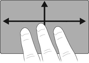 Snärtning med tre fingrar Genom att snärta med tre fingrar kan du surfa på Internet eller bläddra igenom foton i ett fotovisningsfönster.