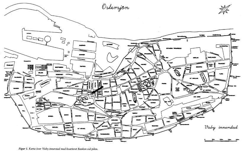 Bild 1: Som bilden visar så föreställer kartan Visby med kvarteret Banken