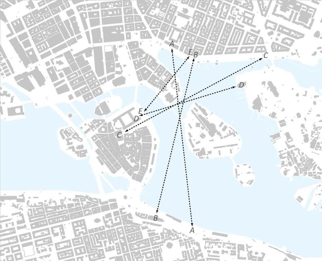 Viktiga siktlinjer Genomsyn A och F försvinner Vyer från Gamla Stan (som E) och Söder (A,B) har hemlighållits sedan Chipperfield vann april 2014 Sådana vyer