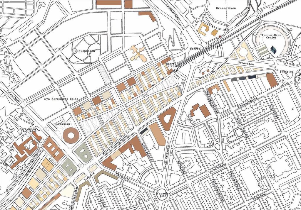 Runda huset Hagaplan t v mellan parken och Solnavägen/KI Nya Norrtull mellan WGC