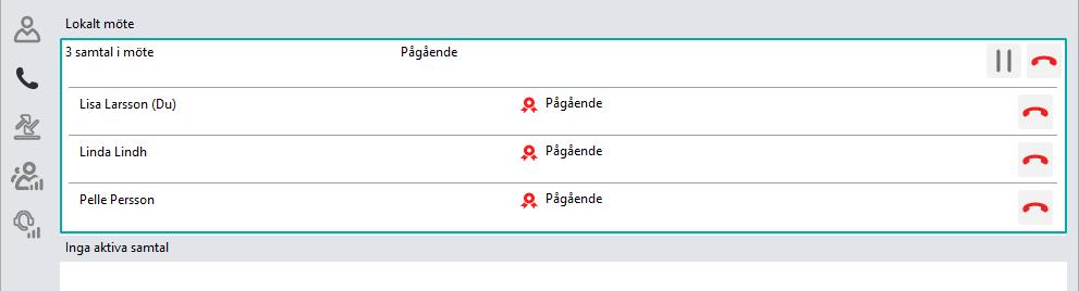 i Softphone 5 För att själv lämna flerpartssamtalet klickar du på den röda luren till höger om ditt namn.