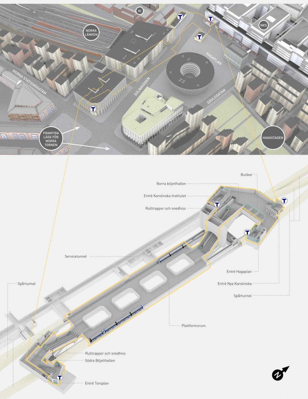 Vid Hagastaden kommer en ny station att byggas cirka 30 meter under markytan.