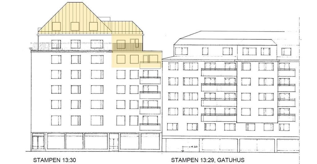 Byggnaderna inom planområdet föreslås ha kvar sin befintliga indragna takvåning samt byggas på med en ny vindsvåning mot Baldersgatan.