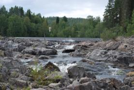 I övre delen av fåran finns en tröskel som går rakt över älven och som är ett