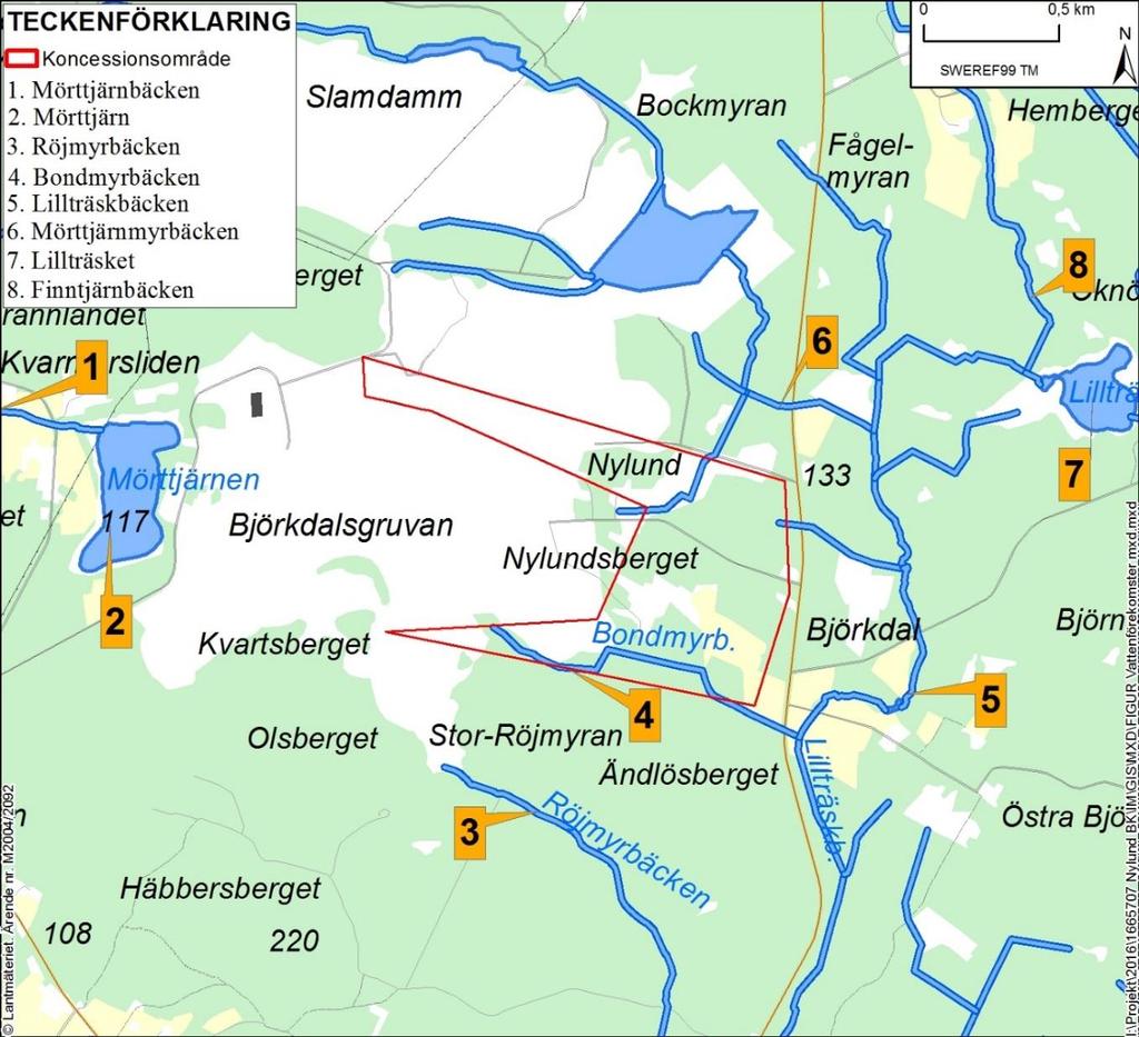 nordost om gruvan. Denna grundvattenförekomst, Kågeåsen, har en total yta av 22 km 2 som löper i nordvästlig-sydöstlig riktning och är en s.k. porakvifär. 6.7 