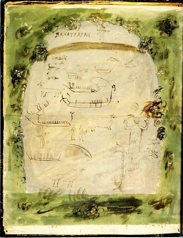 Fig. 1. Peder Alfsöns avbildning från 1627 av Brastad 1:1, den så kallade Skomakarhällen i Backa. Platsen kallades då Bråteberg.