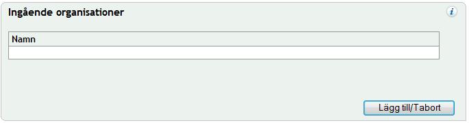 6.1.4 Ingående organisationer Du kan välja att lägga till en eller flera organisationer som insatsen har kopplingar till. Uppgiften är inte obligatorisk att ange och används inte av rapportverktyget.