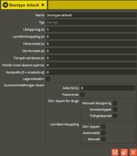 Multiaccess Styra 8.3 Programmering: Dörrtyper 165 Namnge dörrtypen i fältet Namn. Tänk på att vara konsekvent och följ samma namnstruktur (se separat namnstrukturmall).