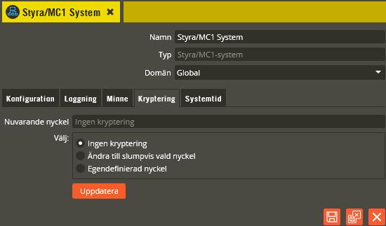 Multiaccess Styra 8.3 Programmering: Enhetskonfiguration, system 36 System, kryptering (Styra och AC700) Klicka på fliken Kryptering.