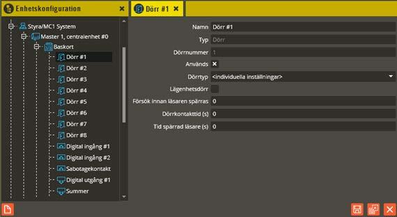 Multiaccess Styra 8.3 Programmering: Enhetskonfiguration, baskort, dörr Klicka på plustecknet framför basenheten. Trädstrukturen som nu öppnas visar de resurser som finns att tillgå på basenheten.