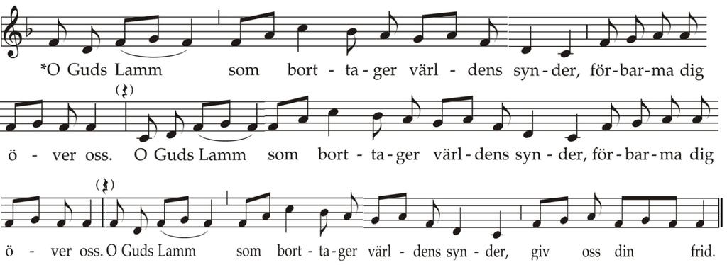 (*) Brödsbrytelsen P: Brödet som vi bryter är en delaktighet av Kristi kropp. F: Så är vi, fastän många, en enda kropp, ty alla får vi del av ett och samma bröd.