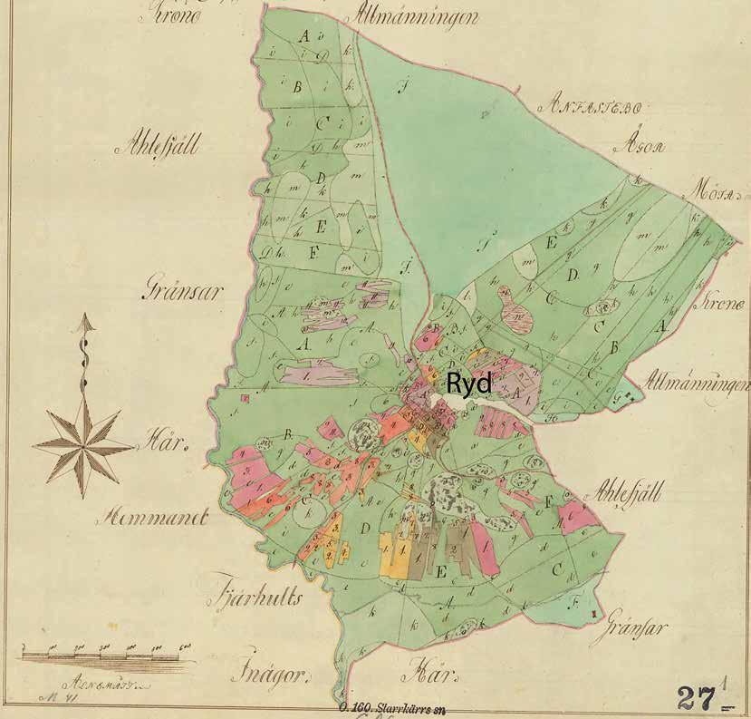 Planerad kraftledning mellan Skogssäter och Stenkullen alternativ väst, Ryd 7 Figur 2. Del av karta upprättad vid storskiftet i Ryd från 1811.