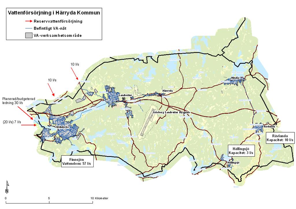 med totalt 27 l/s när behovet är ca 60 l/s. Därför planeras en ny överföringsledning till Mölndal som klarar 30 l/s för att kortsiktigt få en bättre reservkapacitet.