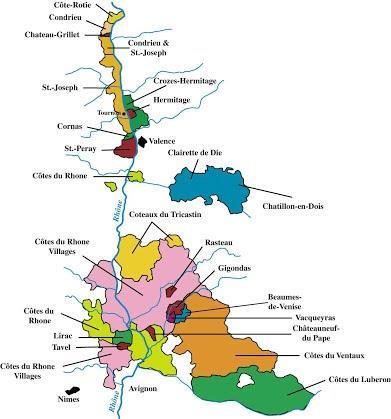 Välkommen till Rhône! Vindistriktet Rhône sträcker sig från Vienne i norr till Avignon och Nimes i söder alldeles inpå Medelhavskusten.