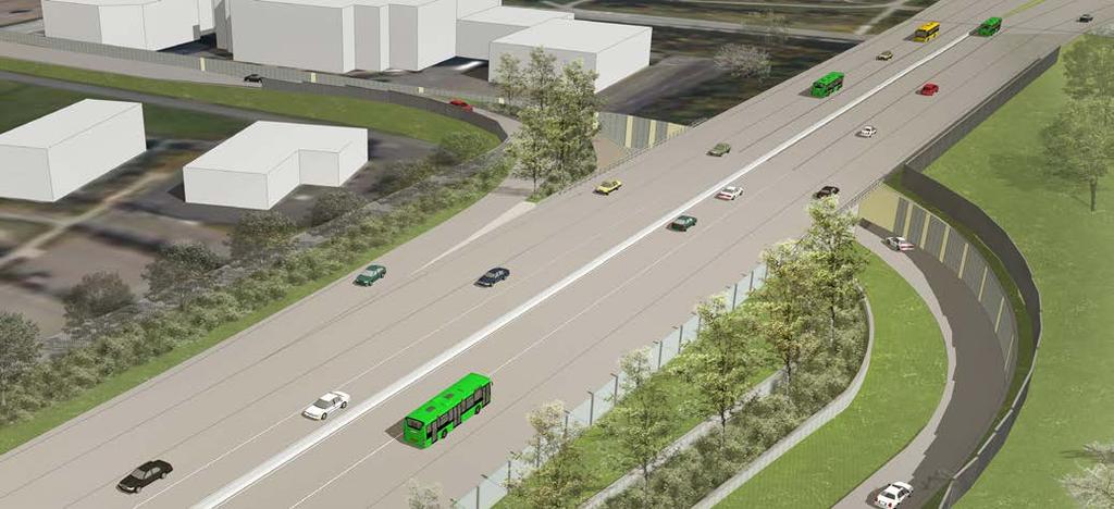 avfartsrampen med mellanytor, gestaltning av stödmurar