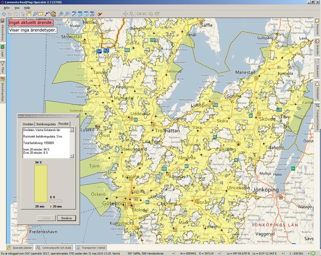 antal dygnsambulanser: 67,3 Antal Sjktrp-fordon/Dag: 30 Antal uppdrag (Organisationen) Amb Prio 1: 65 392 Amb Prio 2: 69 689 Amb Prio 3: 26 532 Amb Prio 4: 6 530 Sjktrp Prio 4: 34 216 Totalt Amb