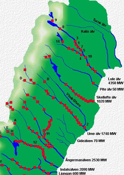 Skallböle 195 Matfors 93 Viforsen 79 Kvistforsen 600 GWh Båtsfors 12 Selsfors 27 Bjurfors Ö 194 Bjurfors N 348