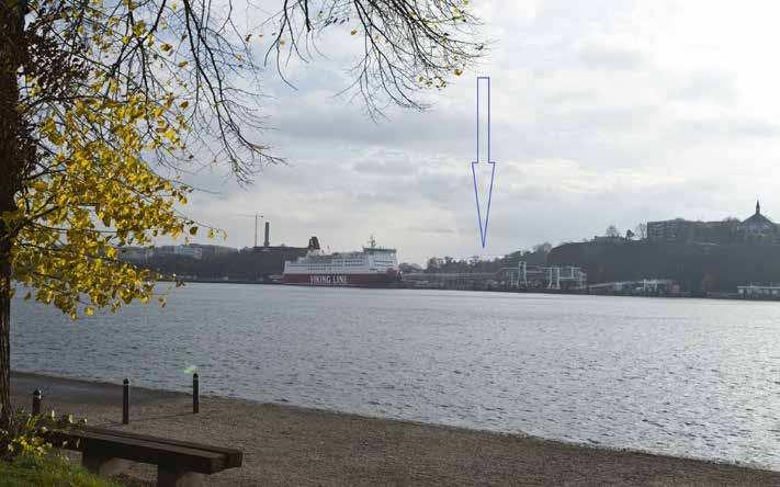 Vy från Skeppsholmen (vy 2). Vy från Skeppsholmen (vy 2). Montage med ny föreslagen bebyggelse.