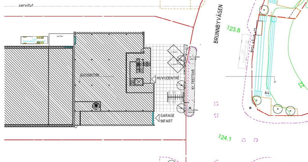 Figur 4: Befintlig situation vid tidigare verksamhet diffus gräns mellan gång- och körytor Planförslaget kommer att innebära en tydligare avgränsning av gaturummet vid den planerade fastigheten.