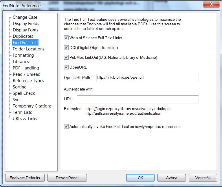 8. Automatiskt hitta PDF-fil till en referens (Find full text) 1. Med hjälp av Find Full text kan EndNote söka efter fulltextdokument av dina markerade referenser automatiskt. 2.