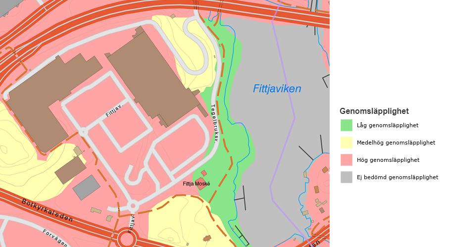 2018-09-10 s 13 (14) Figur 3. Översiktlig kartering av genomsläpplighet enligt SGU:s kartvisare, hämtad 2018-05-31 6.