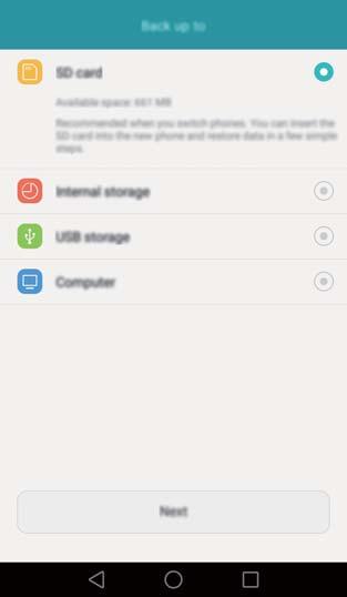 Överföra data Som standard sparas säkerhetskopieringsdata i mappen HuaweiBackup i Filer.