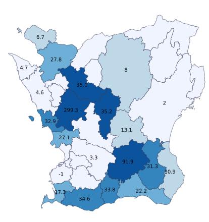 5 Positiv utveckling i 20 skånska kommuner Bland Skånes kommuner hade 20 kommuner en positiv utveckling av gästnätter under jan-april 2017.