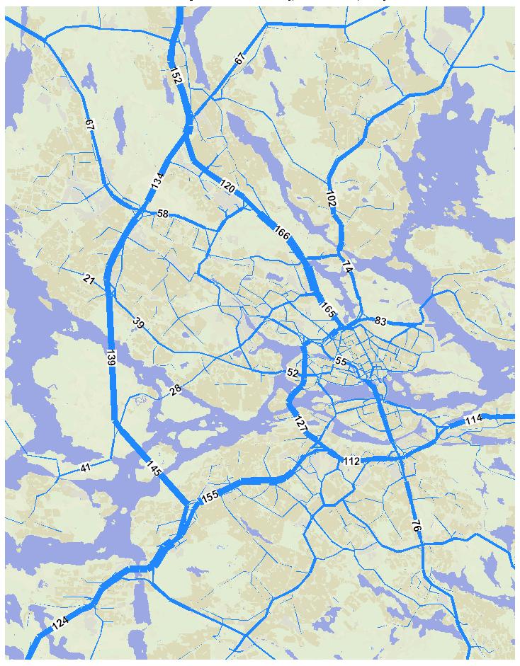 11 (20) 5.2 Trafikflöden Nedan redovisas de trafikflöden som modellen beräknar för scenariot 2035. Siffrorna avser vardagsmedeldygn.