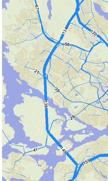 12 (20) 5.2.2 Förbifart Stockholm Förbifart Stockholm får över 140 000 f/d i denna prognos. Norr om Hjulsta trafikplats är trafikbelastningen något mindre.