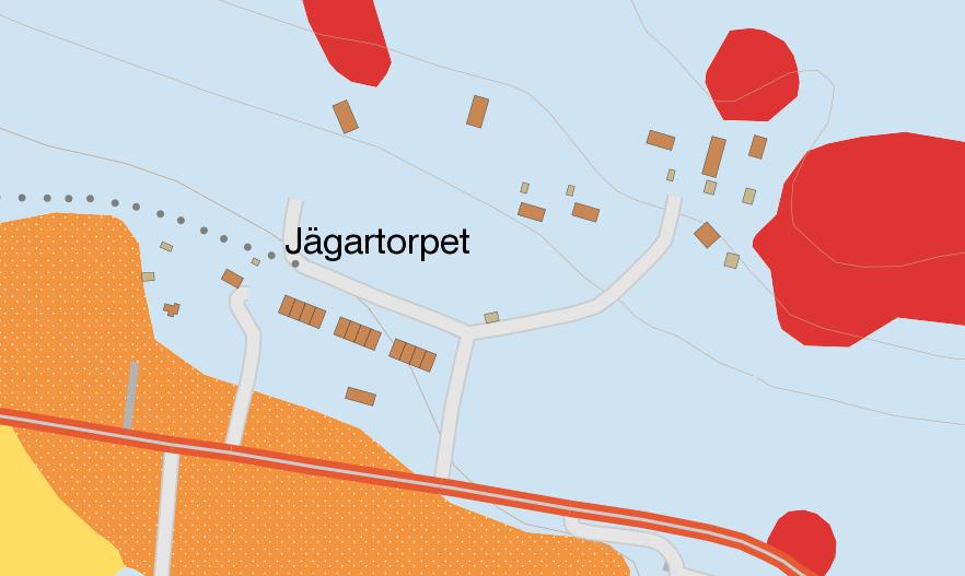 3.2 Geotekniska förhållanden Figur 3 visar ett utdrag från SGU:s jordartskarta över området där de blåa fälten visar på områden bestående av sandig morän, de orangea fälten på områden av postglacial