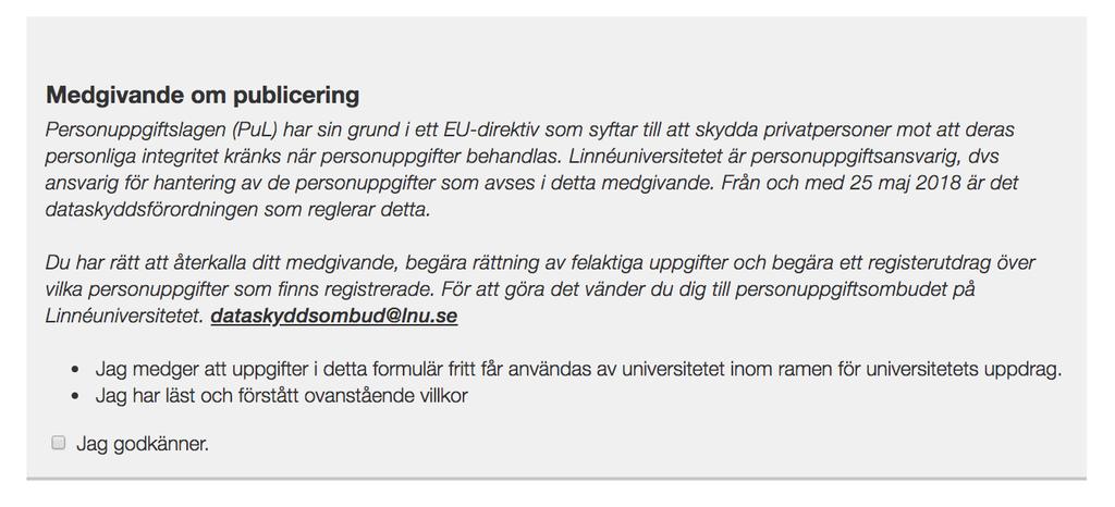 OBS! GDPR Detta block är för närvarande (mitten av mars) under konstruktion.