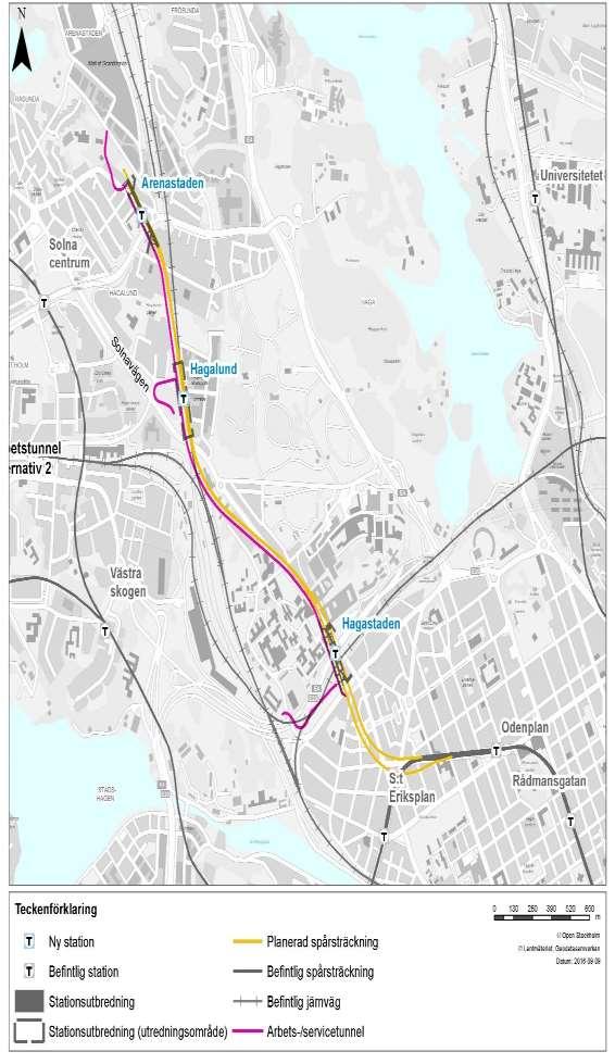 2 Samrådets fokus Planerad tunnelbana kommer att ansluta till befintliga spår väster om Odenplan och löpa i bergtunnel till Arenastaden.