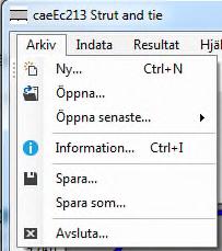 1 Toolbar Skapa ny indatafil Öppna indatafil Spara nuvarande indatafil Guiden Armeringsmängd Program är beskriven med antal standar exemplar, vilken kan välja mellan i