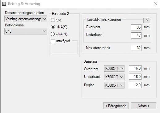 1 Betong & Armering Figur 5 Indata Använder Guide funktion kan du komma åt föregående information och ändra indata du gav i tidigare steg.