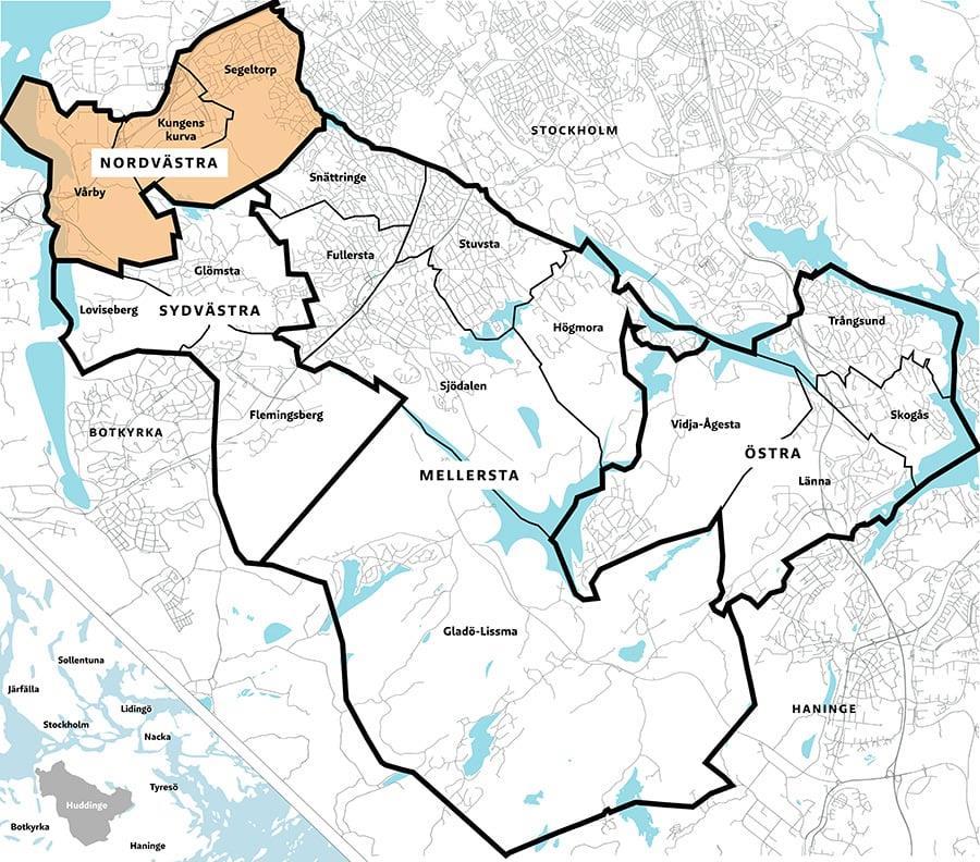 Nordvästra Huddinge Nuläge och planering Nordvästra Huddinge 2019-2021 I Nordvästra Huddinge finns idag 6 kommunala