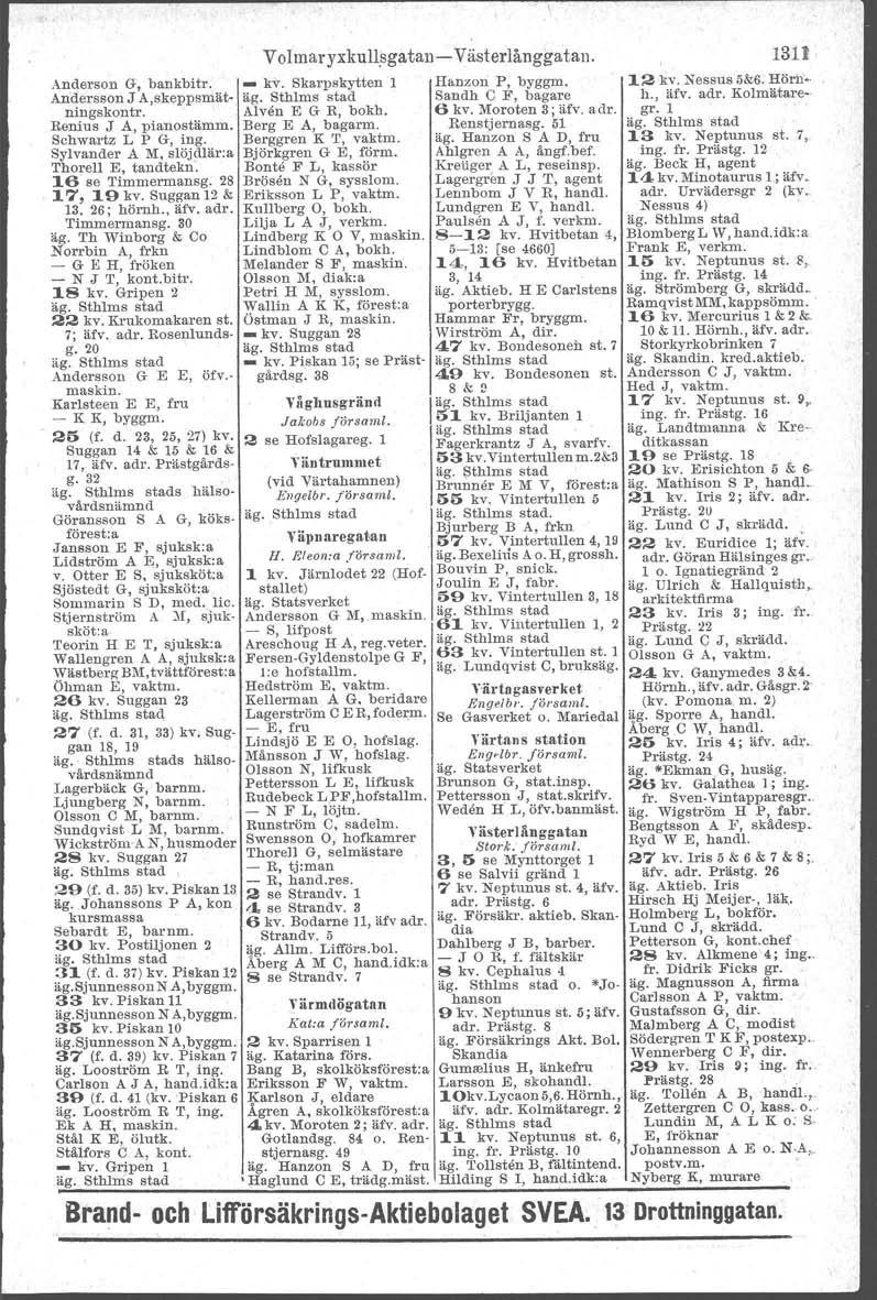 - \ ' A~derson G', bankbitr: _ kv. Bkarpekytten 1 AnderssonJ A,skepPfimät~ ningskontr. Alven E G R, bokh. Bentus J A, ptanostämm. Berg E A, bagarm. Schwarte L P G, ing. Berggren K 'r, vaktm.
