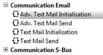 4. Skicka mail I biblioteket Communication Email finns det två olika initierings-fboxar. Då man ska skicka ut en fil behöver man använda FBoxen Adv. Text Mail Initalisation.