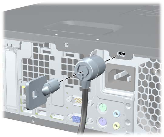 C Externa säkerhetsenheter OBS! Information om de olika datasäkerhetsfunktionerna finns i Handboken Hantera datorn och Handboken HP ProtectTools Security Manager (vissa modeller) på http://www.hp.com.