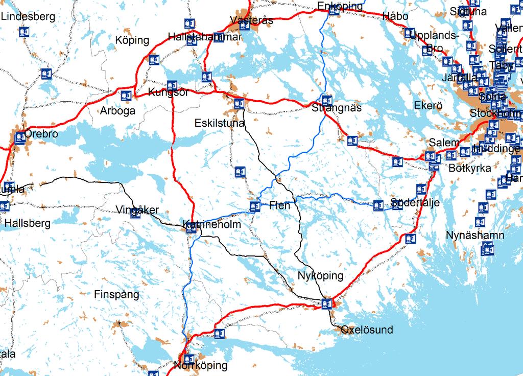 Figur 37. Övergripande beskrivning av transportstråk i och genom Sörmland N3 R3 N2 N4 R1 R2 N1 Tabell 8.