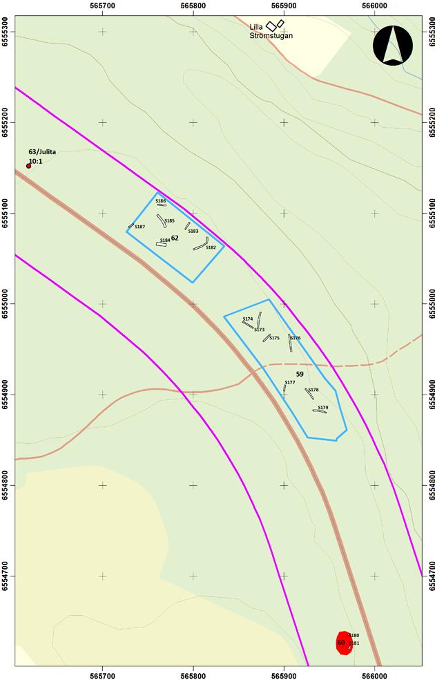 0 20 40 80 120 m Utdrag ur Fastighetskartan med grävda sökschakt/rutor