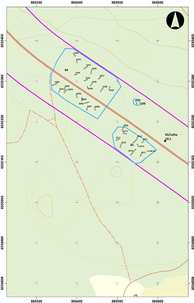 0 20 40 80 120 m Utdrag ur Fastighetskartan med grävda sökschakt/rutor