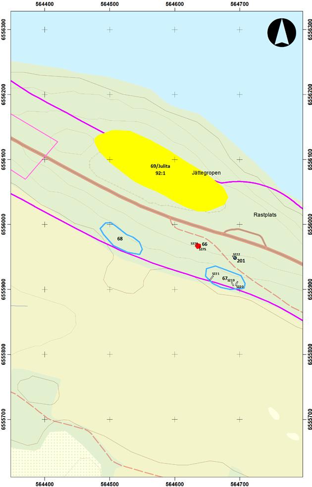 0 20 40 80 120 m Utdrag ur Fastighetskartan med grävda sökschakt/rutor